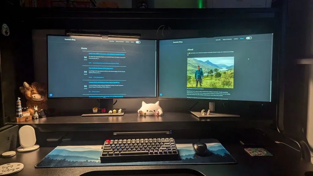 Lightbar on top of my left monitor lighting up the desk area in front of it